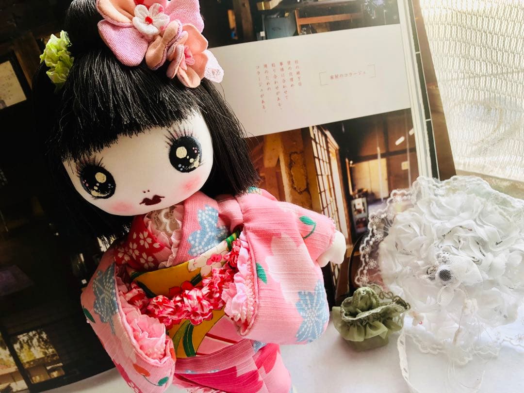 ＊夢のや 文化人形＊夏のお出掛け文化ちゃん浴衣 日傘 約28cm＊
