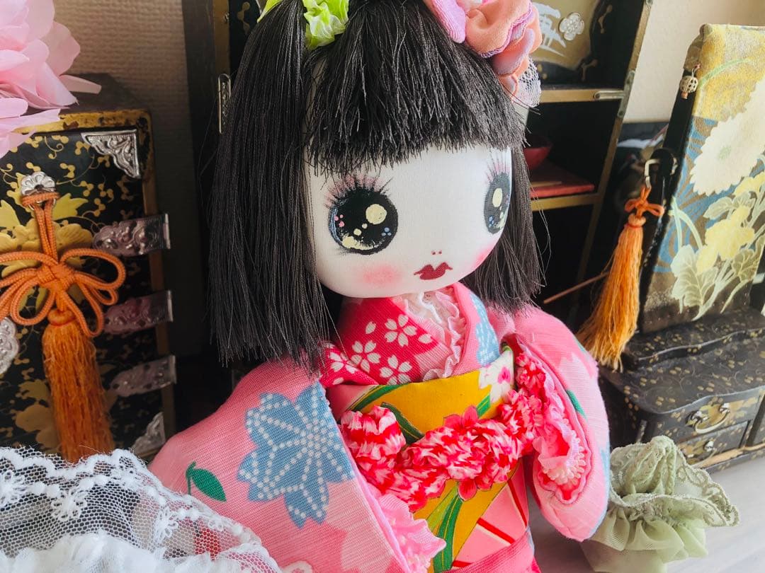 ＊夢のや 文化人形＊夏のお出掛け文化ちゃん浴衣 日傘 約28cm＊