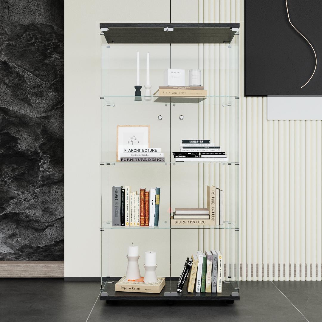 【新品】コレクションケース ガラス フィギュアケース 4段ワイド 棚 ブラック