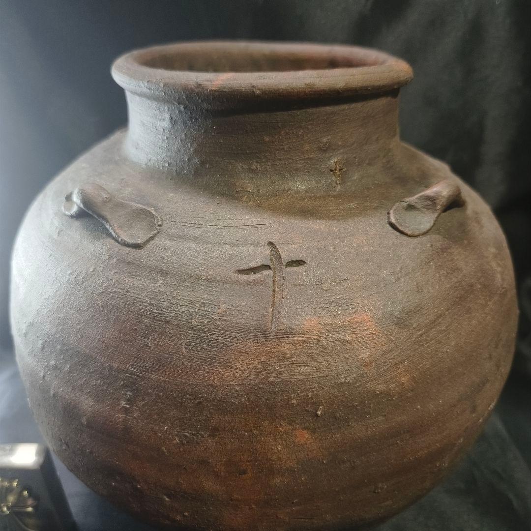 古備前 四耳壺 窯記し 素焼 在銘 桃山時代 古美術品 置物 コレクター