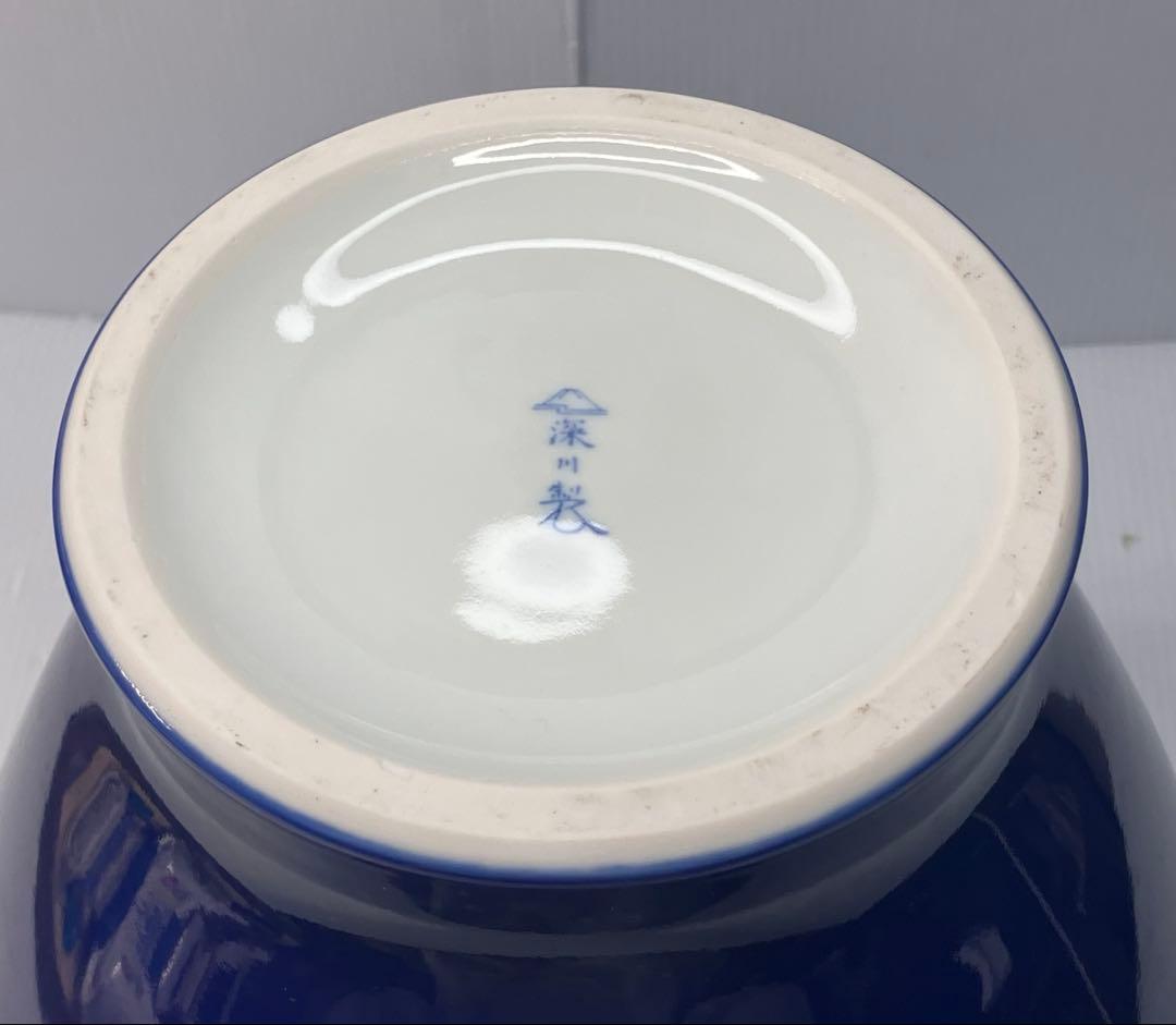 未使用】宮内庁御用達 深川製磁 有田焼 花瓶 ルリ牡丹 金彩 共箱付き