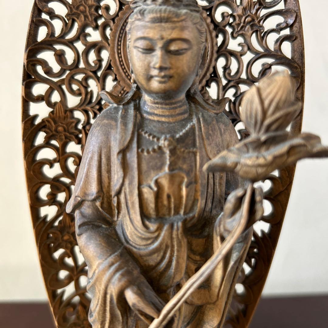 【骨董品】観世音菩薩立像　勢至菩薩立像　2体セット　木彫り　仏像