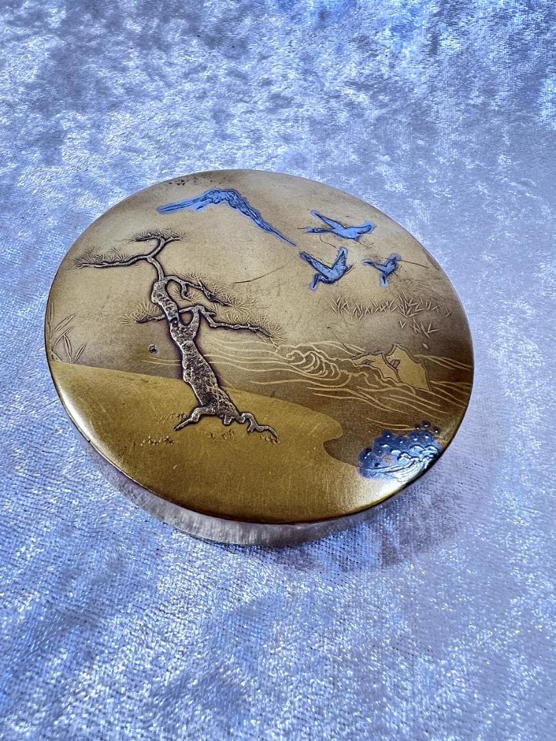 金蒔絵山水紋香箱 江戸期 合せ箱 金銀 富士山 高蒔絵 山と鳥