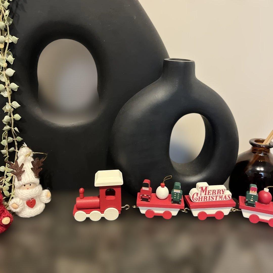 ACTUS インテリア黒いセラミック花瓶とクリスマス置物セット