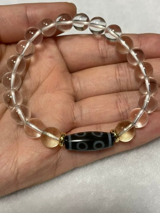 リビアングラス　天然石　ブレスレット  　グリーンターラ　三眼天珠