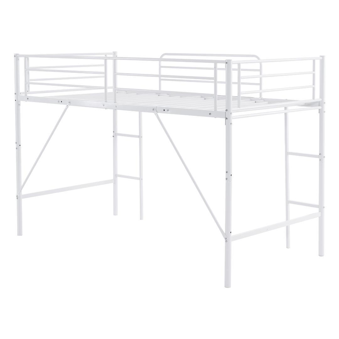 【ホワイト】ロフトベッド パイプベッド シングル ベッド 収納 スチール製