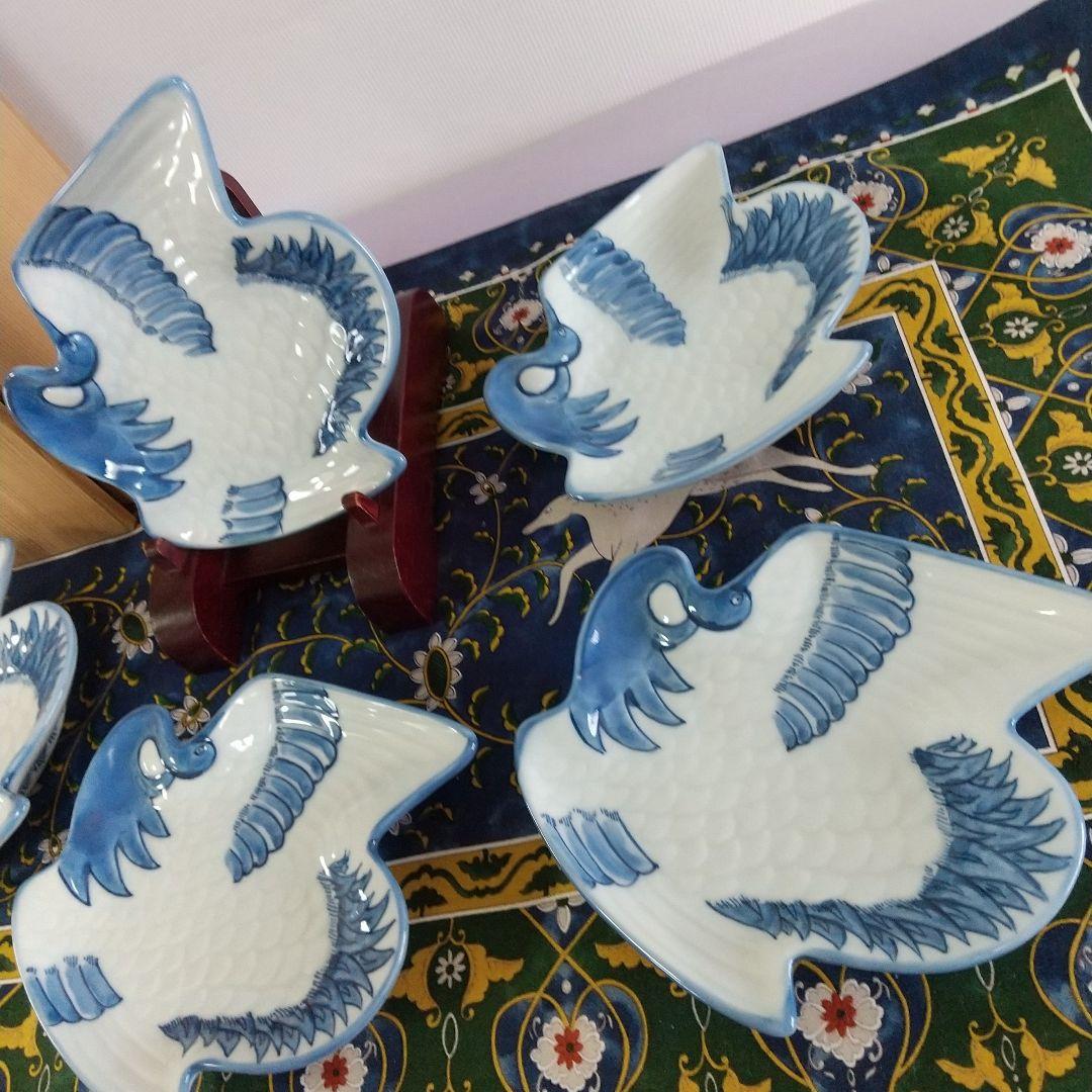 源右衛門⭐️染付鶴形 銘々皿 五枚組
