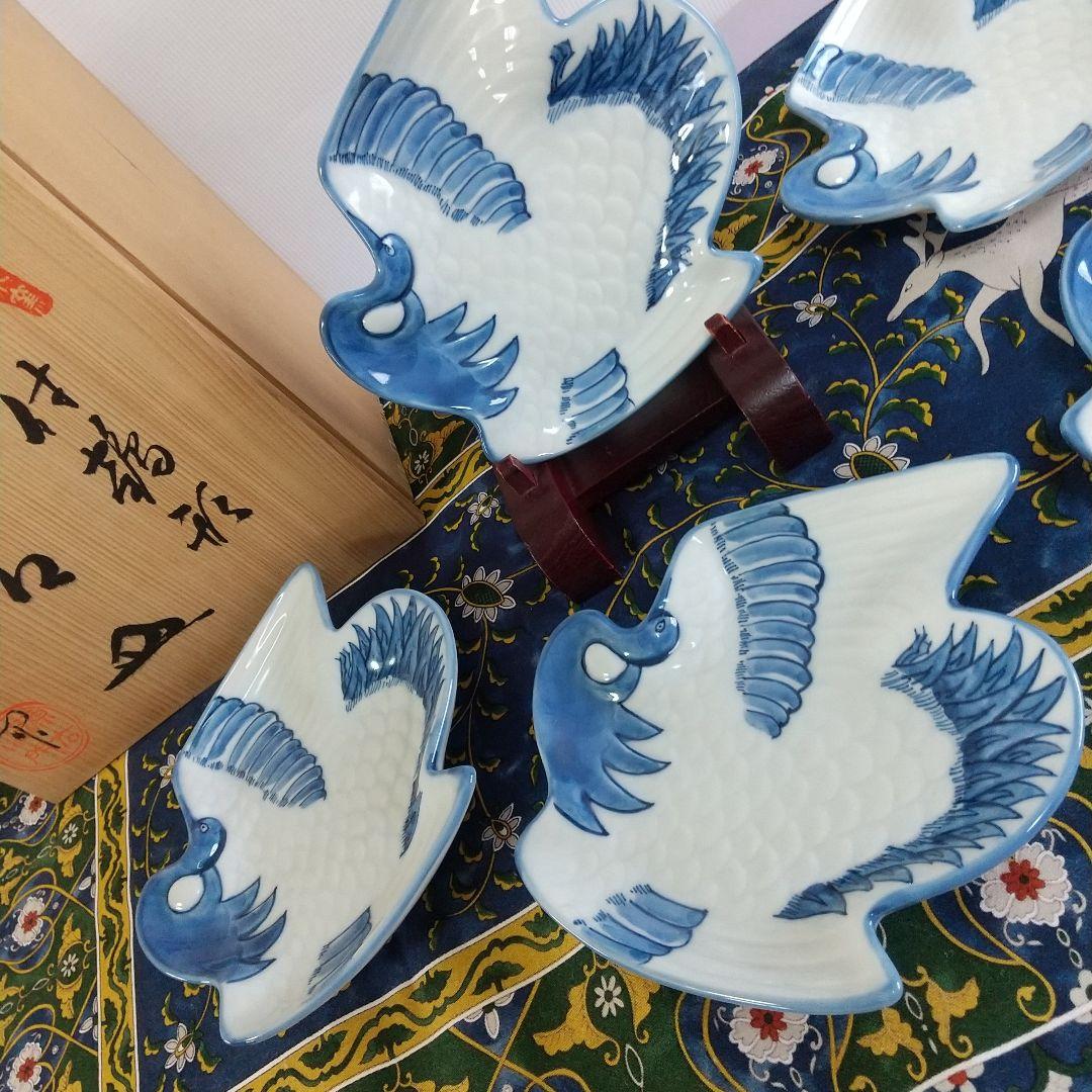 源右衛門⭐️染付鶴形 銘々皿 五枚組