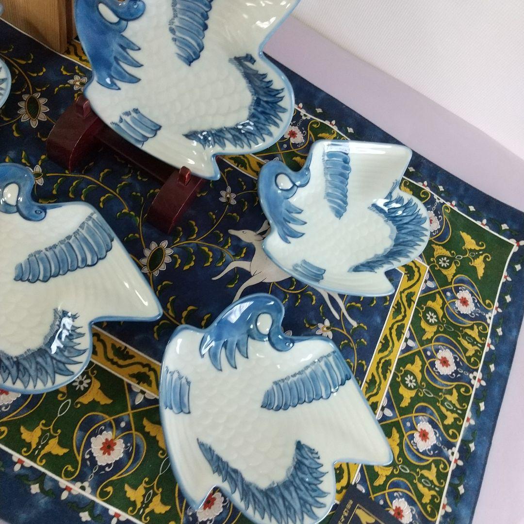 源右衛門⭐️染付鶴形 銘々皿 五枚組