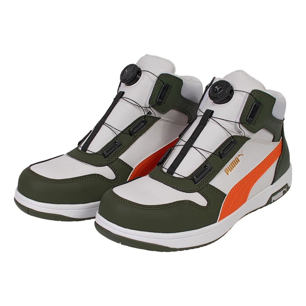 プーマ安全靴#63.222 27.0cmフロントコートホワイト＆グリーンディスク