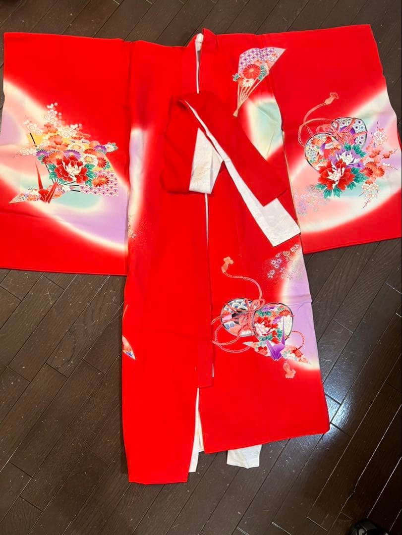 赤い花柄着物 七五三用　女の子