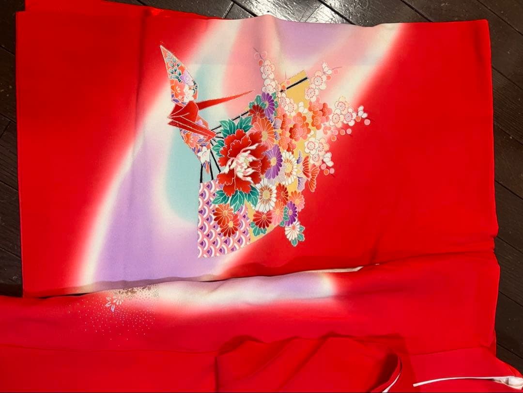 赤い花柄着物 七五三用　女の子