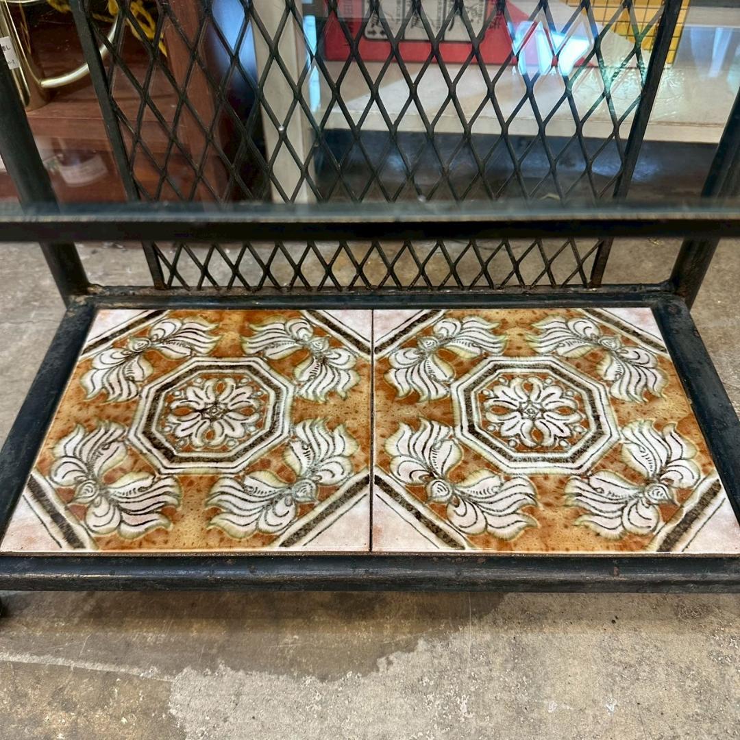 iΦ【2点セット】アンティーク アイアン家具 ミラー付き ラック 飾り棚