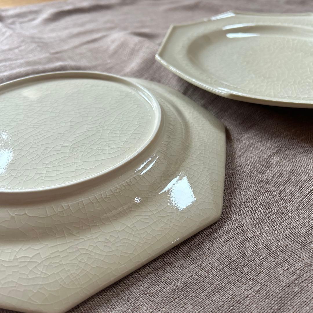 新品　石川隆児　八角皿　大2枚　貫入 オクタゴナルプレート