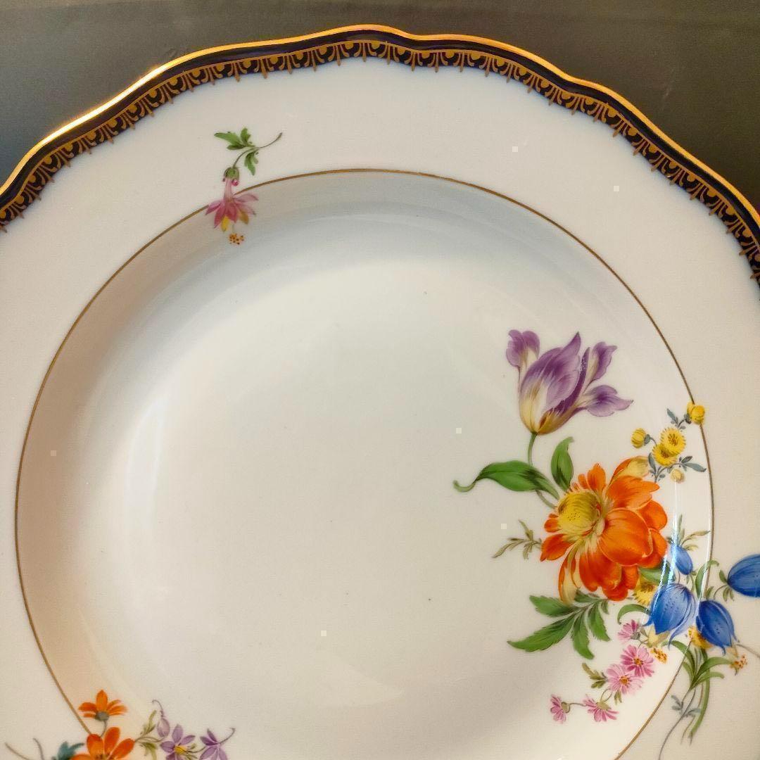 高級 ★ Meissen マイセン Ａカンテ コバルト 金彩フラワーブーケ 大皿