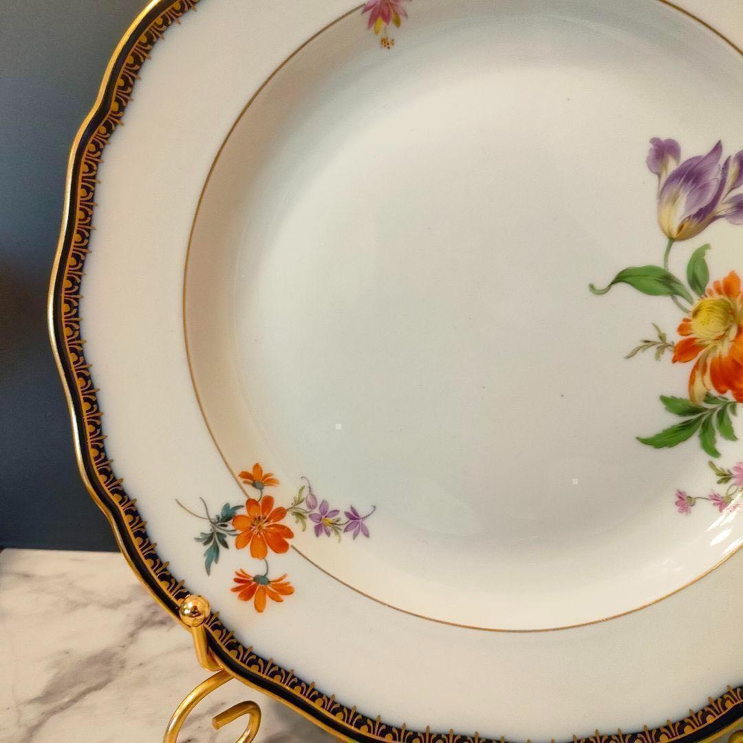 高級 ★ Meissen マイセン Ａカンテ コバルト 金彩フラワーブーケ 大皿