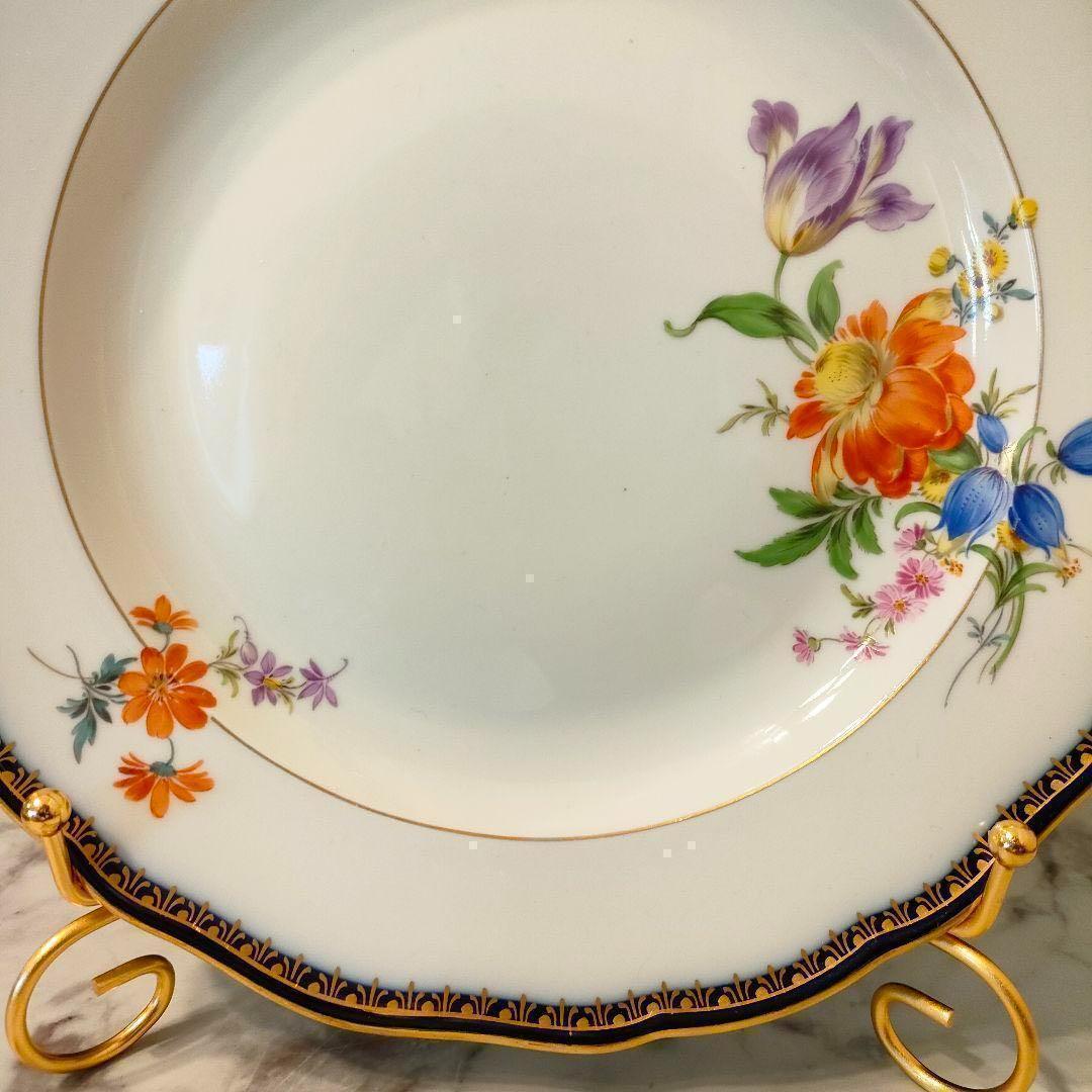 高級 ★ Meissen マイセン Ａカンテ コバルト 金彩フラワーブーケ 大皿