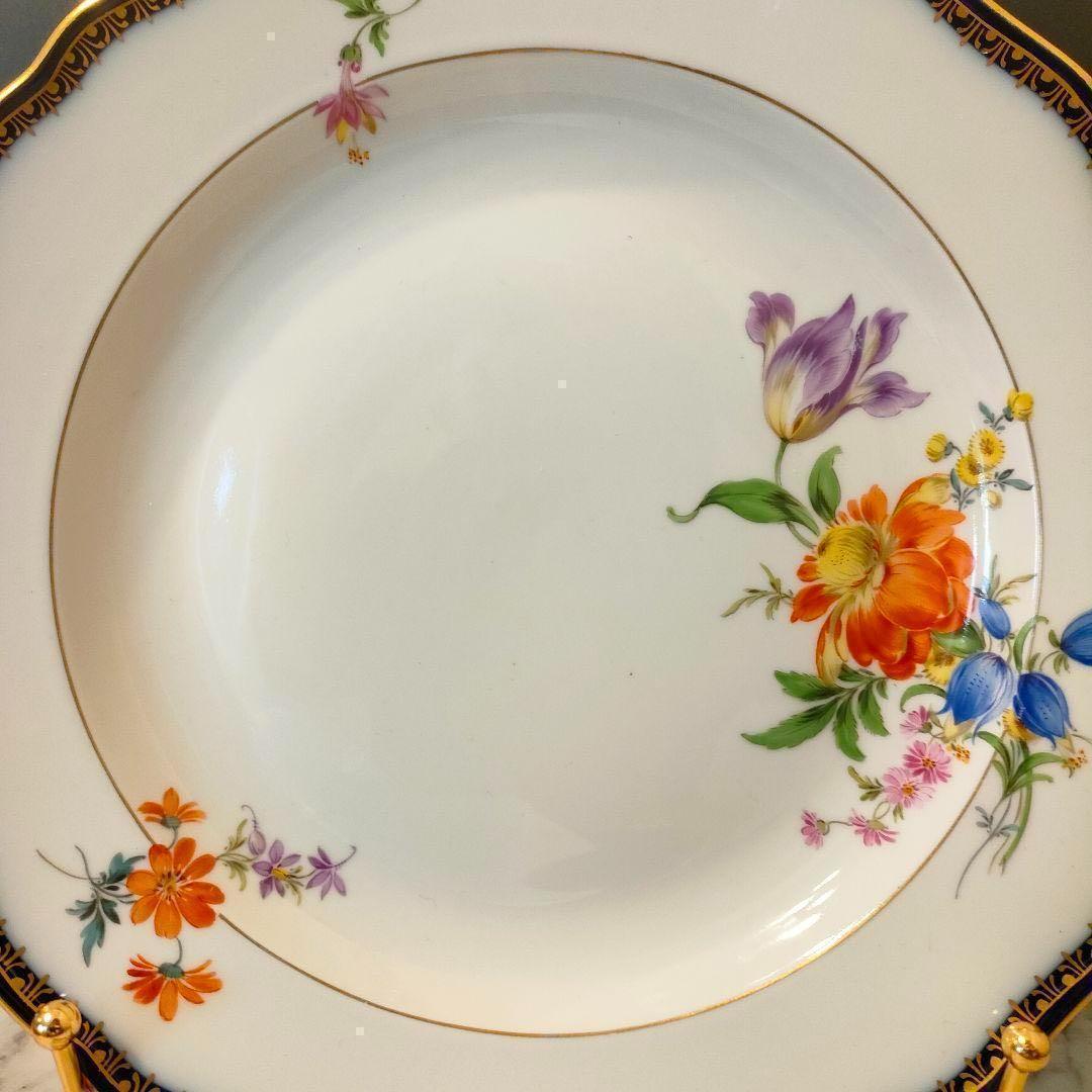 高級 ★ Meissen マイセン Ａカンテ コバルト 金彩フラワーブーケ 大皿