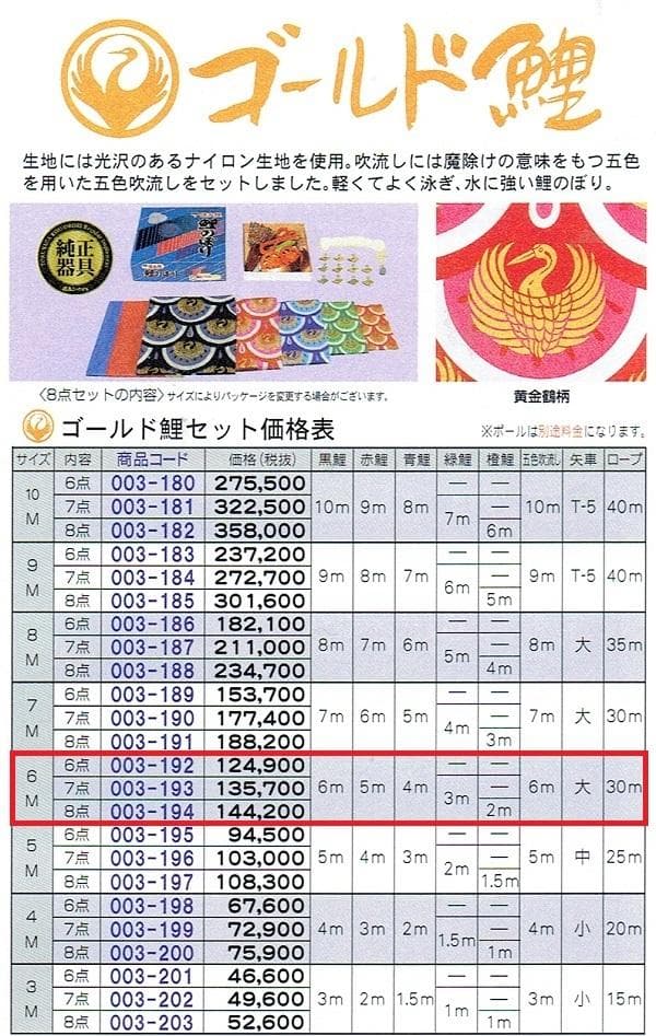 ラスト！定価１３、7万●半額以下！新品 黄金旭鯉 ６m６点セット 徳永鯉のぼり●