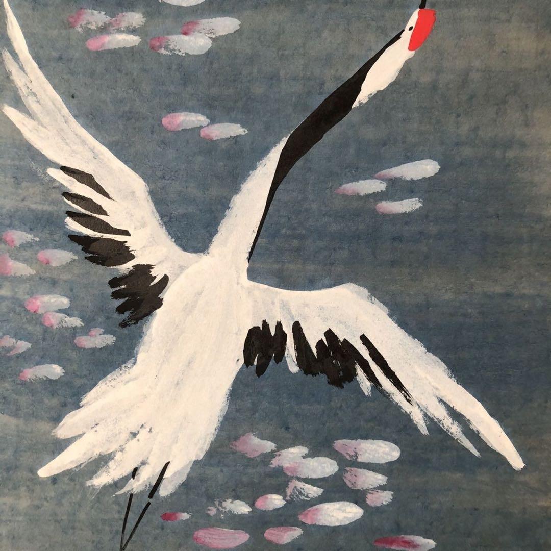 中国 花鳥画 掛け軸 四条屏 鶴 手描き 水墨画 中国美術 インテリア