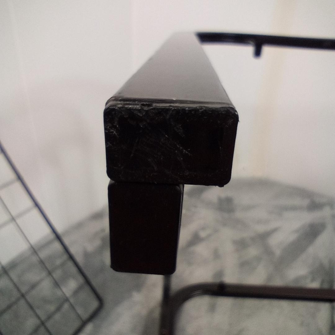 昭和レトロ ガラス アイアンフレーム ローテーブル 網棚付き ブラック 黒