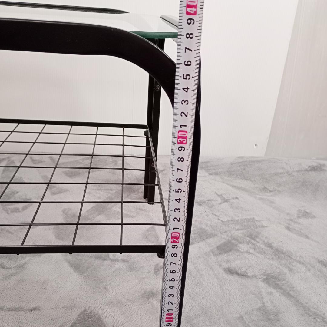 昭和レトロ ガラス アイアンフレーム ローテーブル 網棚付き ブラック 黒