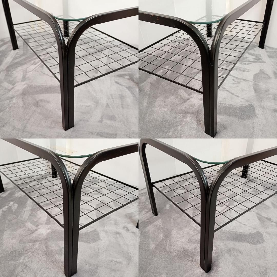 昭和レトロ ガラス アイアンフレーム ローテーブル 網棚付き ブラック 黒