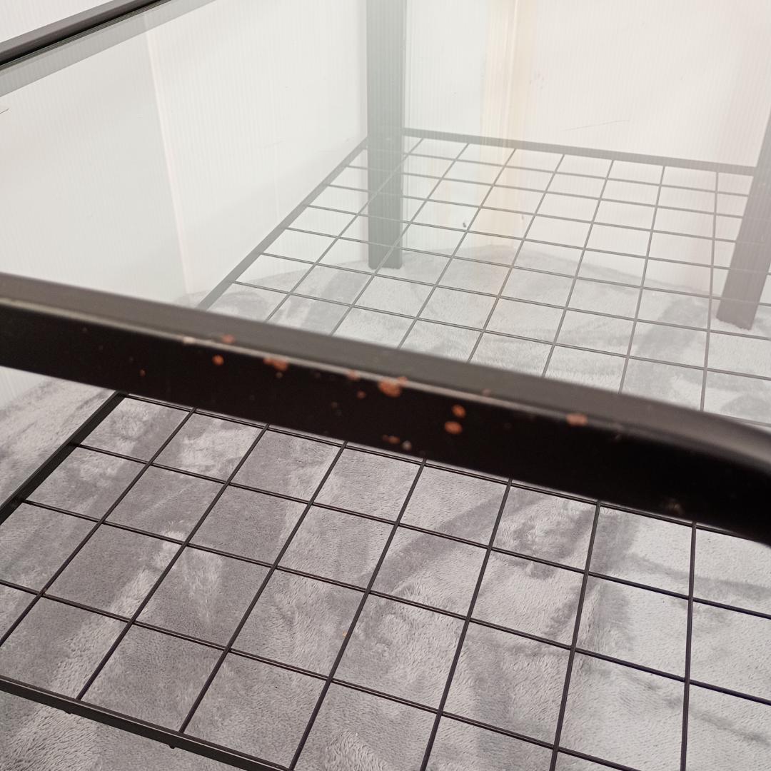 昭和レトロ ガラス アイアンフレーム ローテーブル 網棚付き ブラック 黒