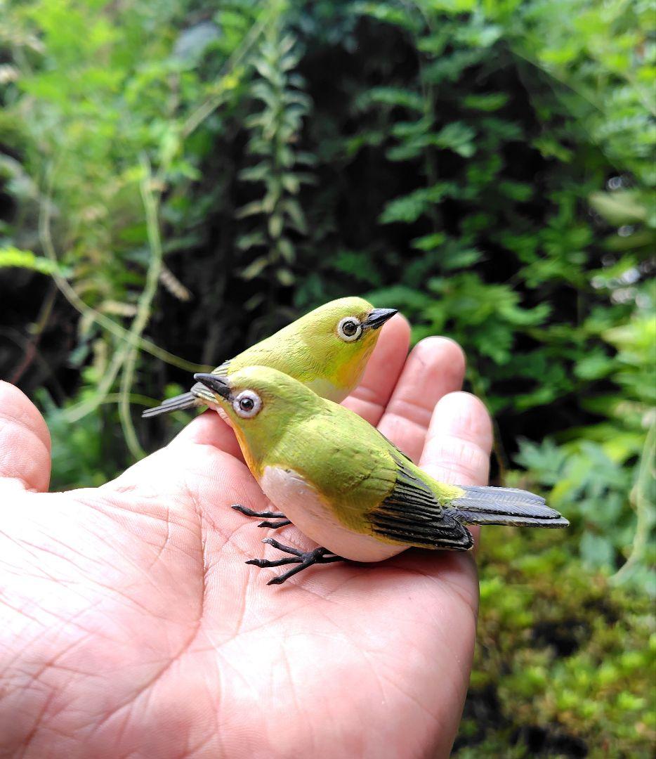 小さなバードカービング メジロ 野鳥 木彫り