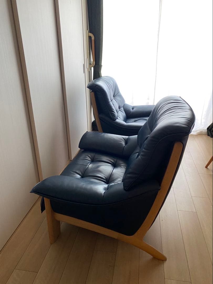 値下げしました！ネイビー レザー 1人掛けソファ