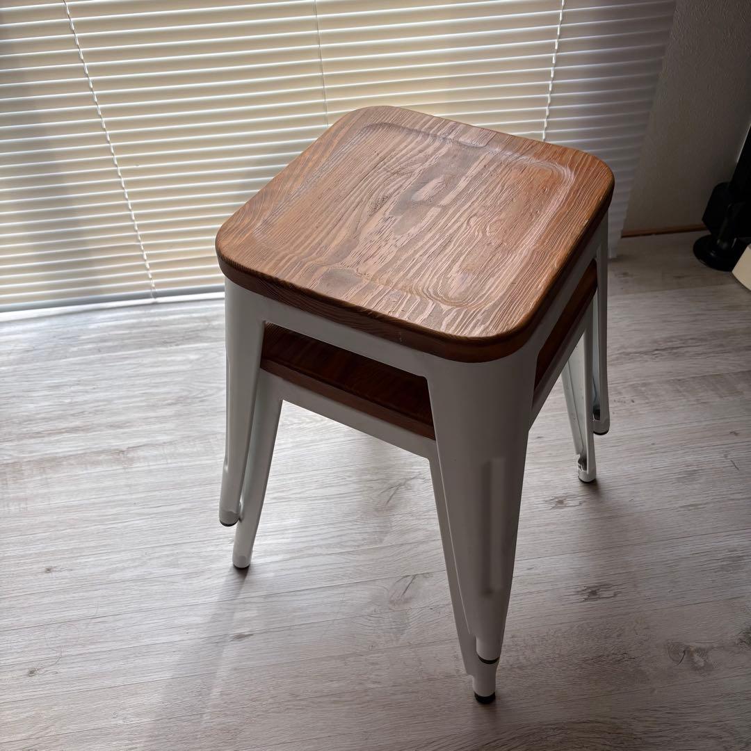 送料込・アイアンチェア・ロータイプ2脚・ホワイト インダストリアルチェア