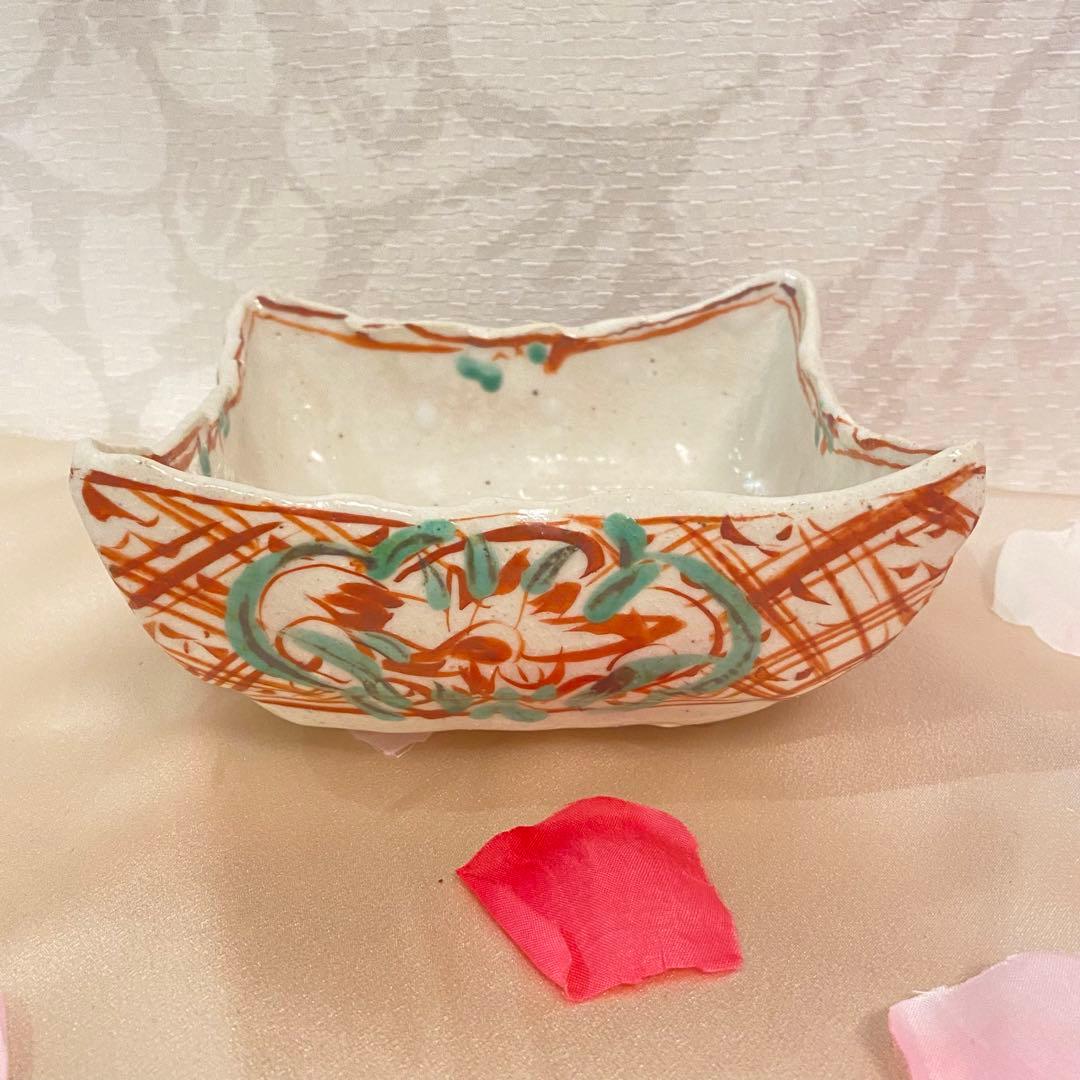 黒岩卓実 赤絵 角鉢　美濃焼き 赤　焼き物　作家もの 作家 赤鉢 お皿 食器