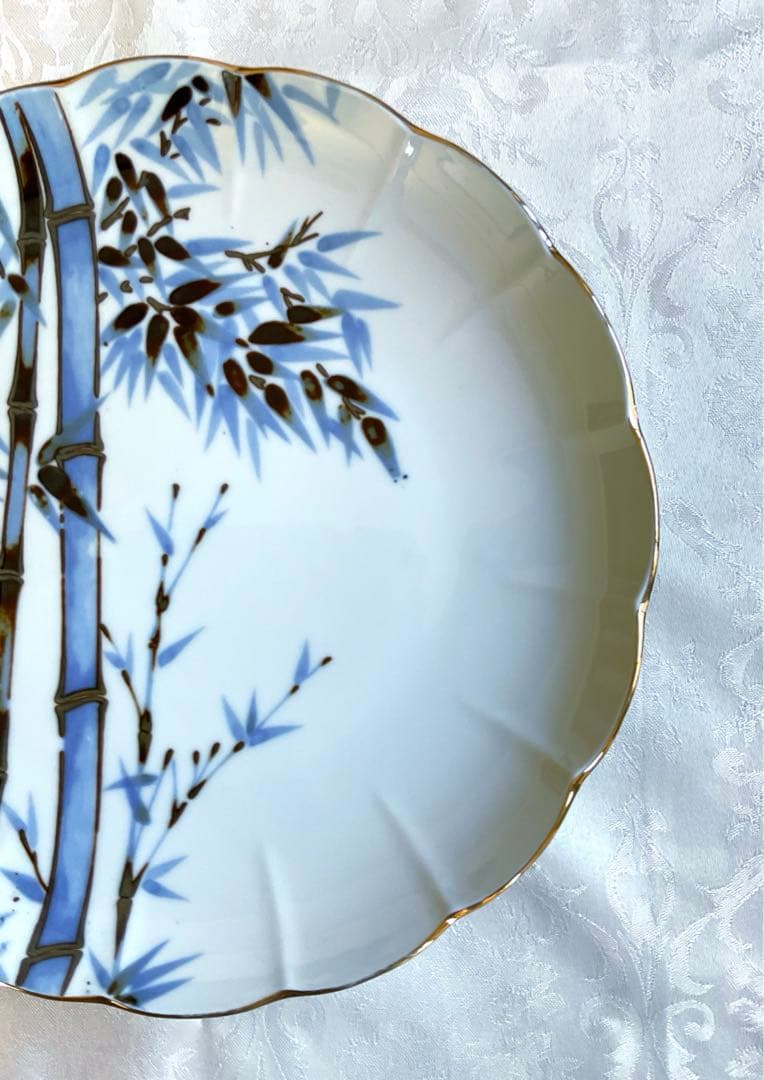 竹絵高座皿 盛皿 輪花型皿 竹林絵皿 盛鉢 和食器 飾り皿 有田焼 骨董