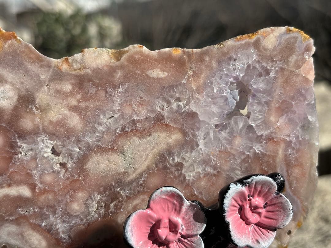 【恋愛運】MR98ピンクアメジスト・桜瑪瑙⭐️プレート大⭐️ジオード⭐️玄関・台座