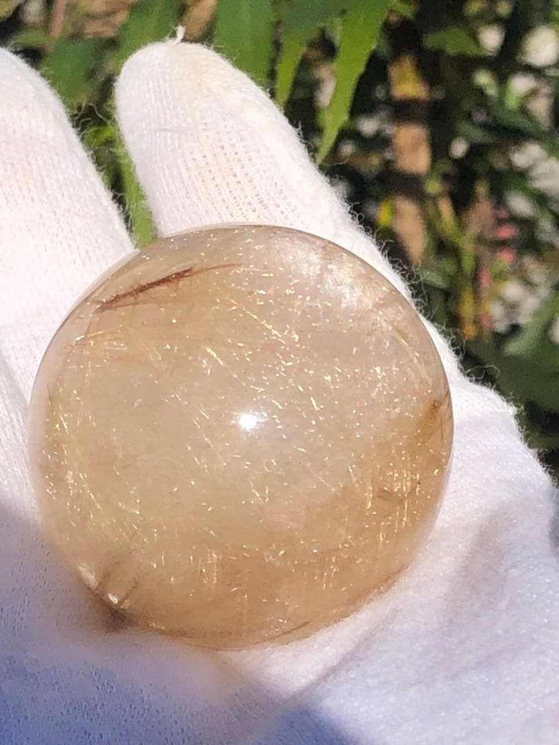 ❤️ ✳金運アップ レア　35.5mm ゴールド　ルチルクォーツ 丸玉（75）