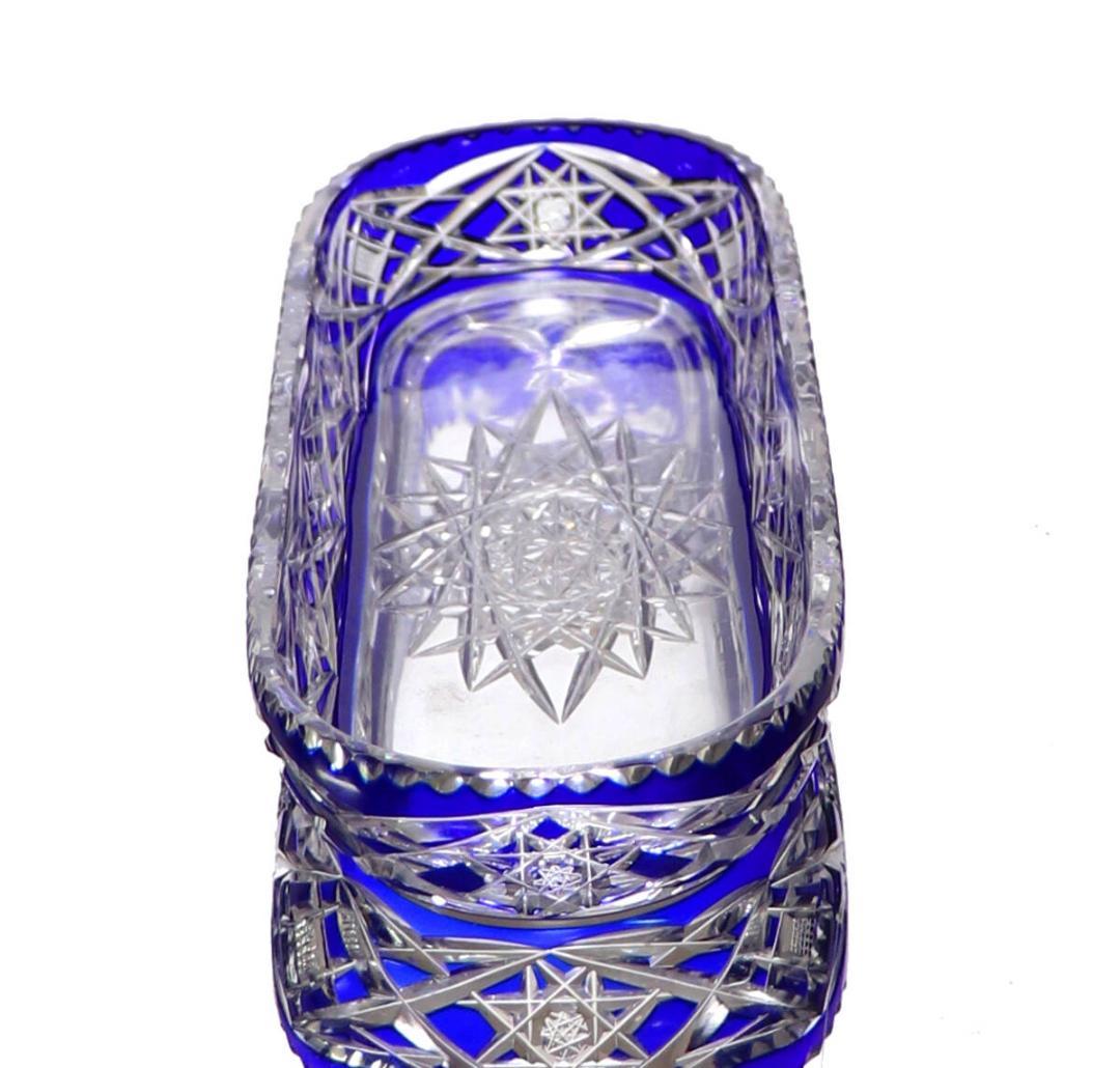 オールド・バカラ 上級作品 青色装飾 長皿 切子 24.4cm 大型 プレート