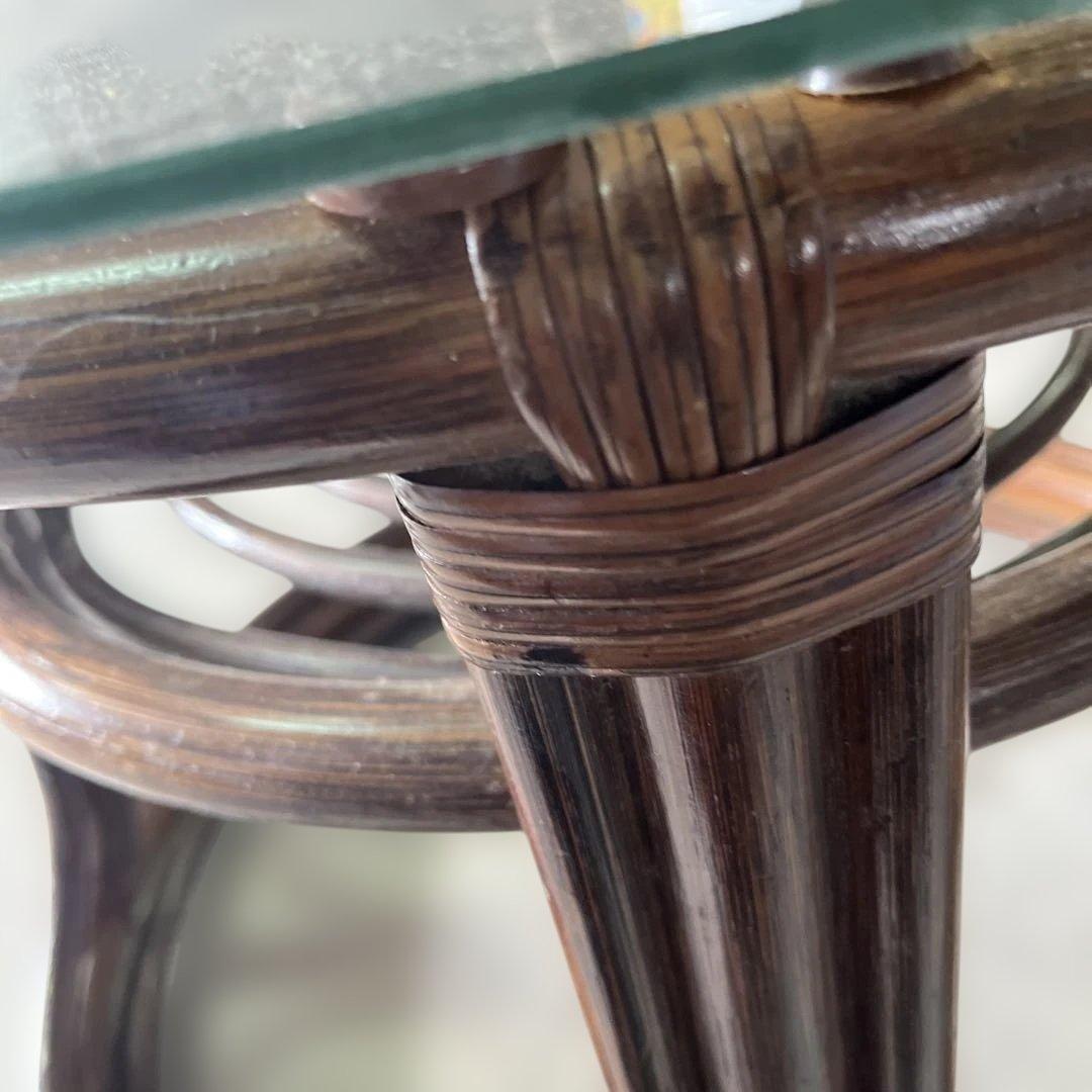 レトロ ラタン(籐) サイドテーブル コーヒーテーブル ガラス天板