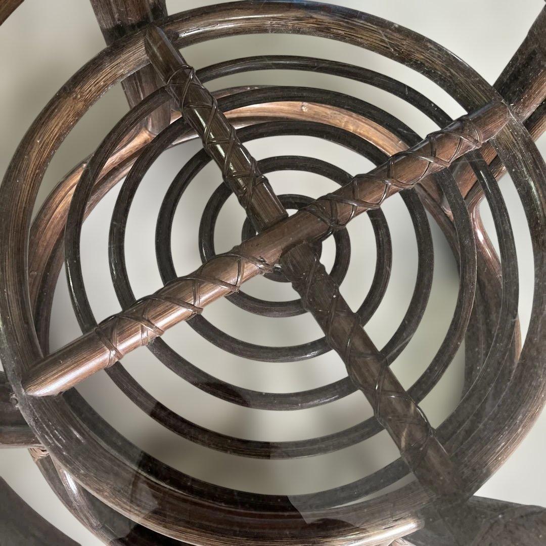 レトロ ラタン(籐) サイドテーブル コーヒーテーブル ガラス天板