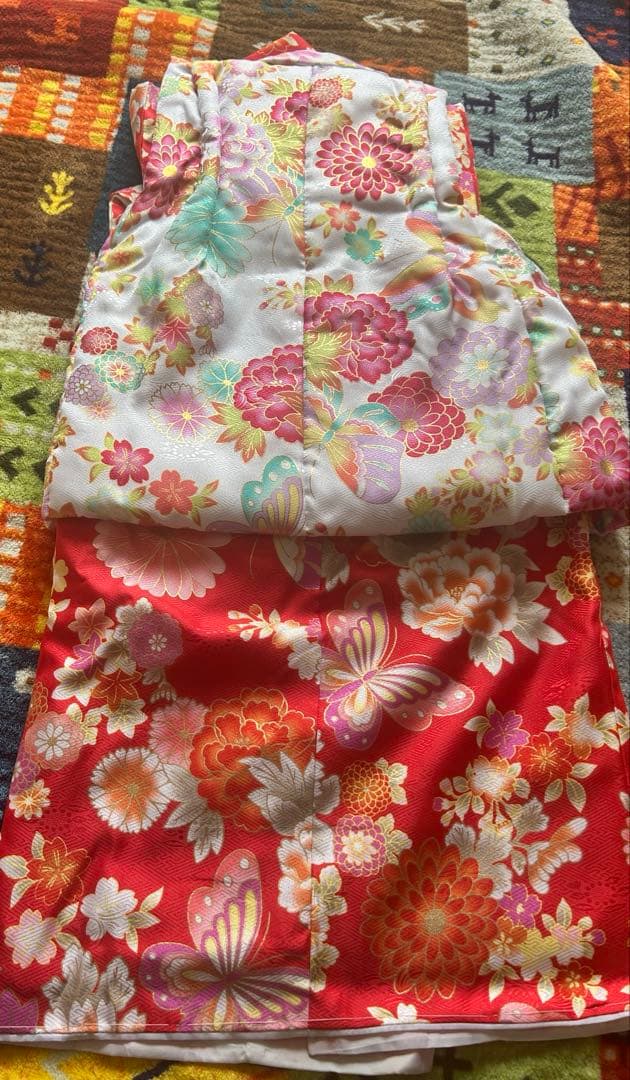 七五三 3歳用 着物フルセット 赤 ピンク 花柄