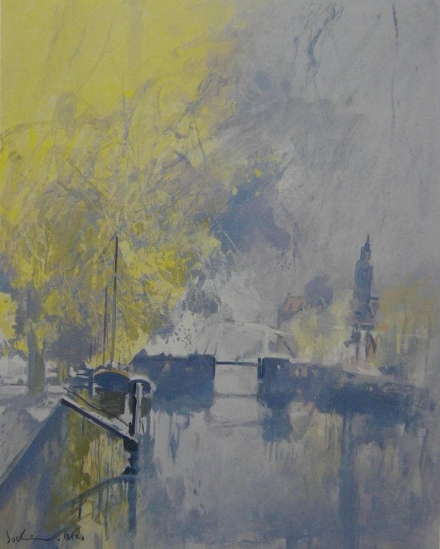 岡 義実、「春のロッテルダム」、希少画集・額装画、新品額縁にて額装致します