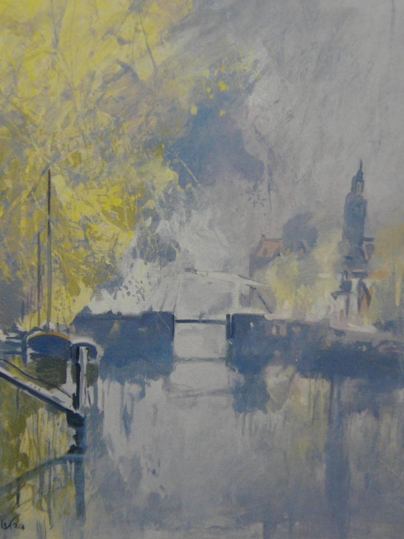 岡 義実、「春のロッテルダム」、希少画集・額装画、新品額縁にて額装致します