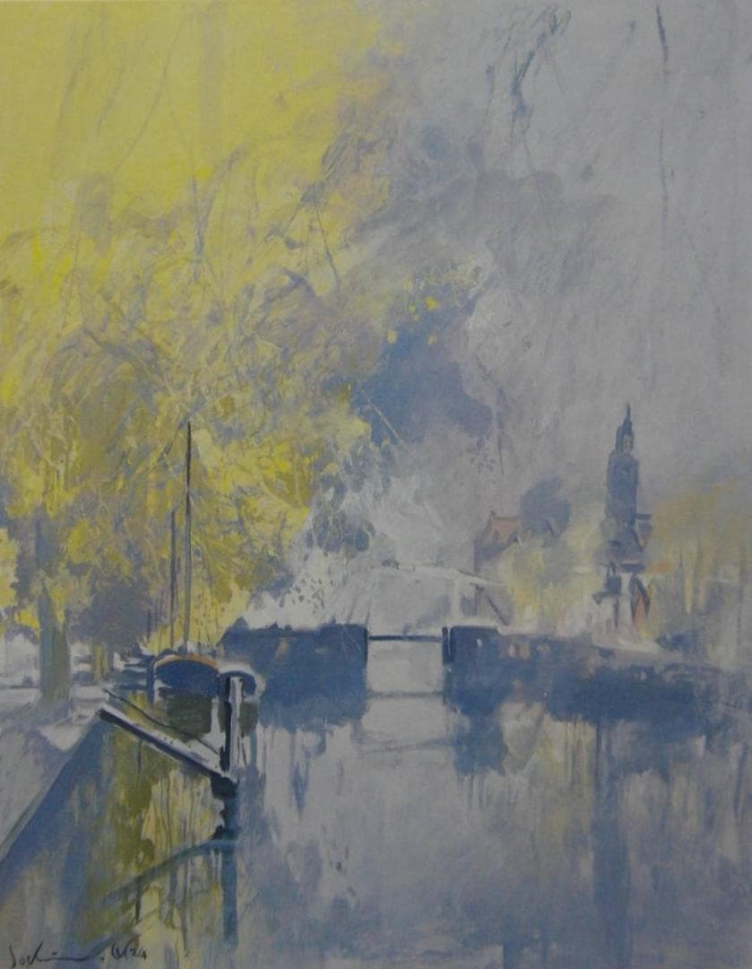 岡 義実、「春のロッテルダム」、希少画集・額装画、新品額縁にて額装致します