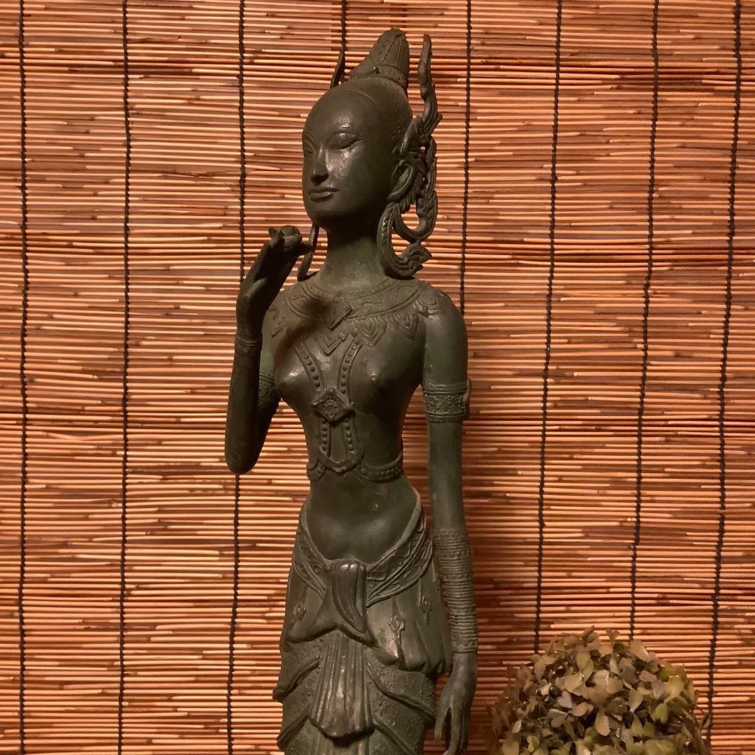 古玩・ビルマ期「女神像」土着信仰・ミャンマー・ダーミカラマ・ビルマ寺院・唐金