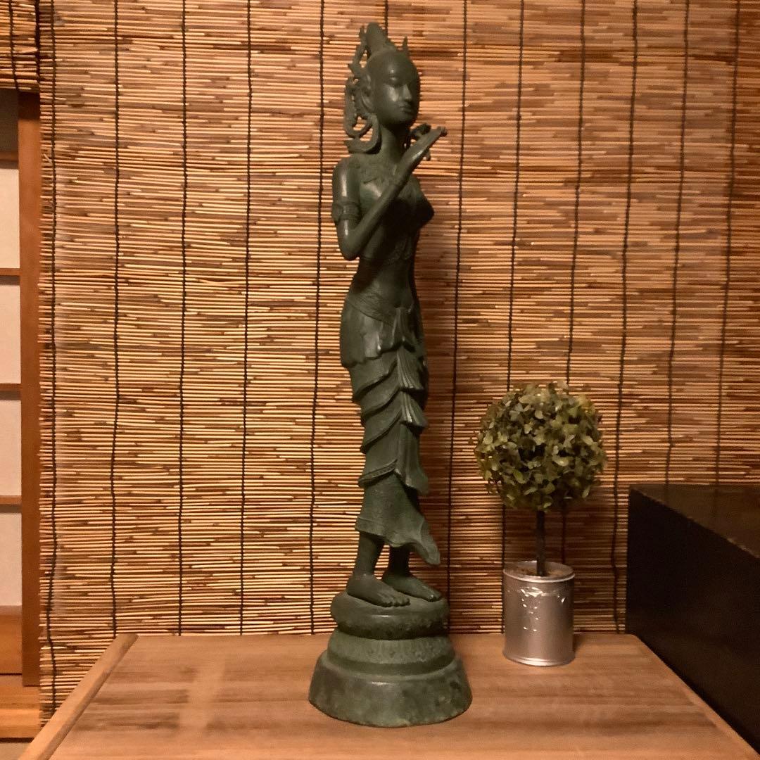 古玩・ビルマ期「女神像」土着信仰・ミャンマー・ダーミカラマ・ビルマ寺院・唐金