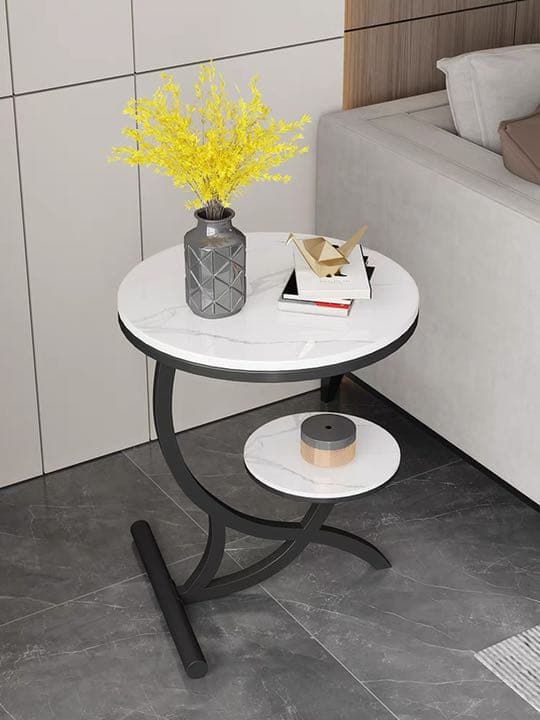 マーブル柄オシャレラウンドテーブル　センターテーブル カフェテーブル