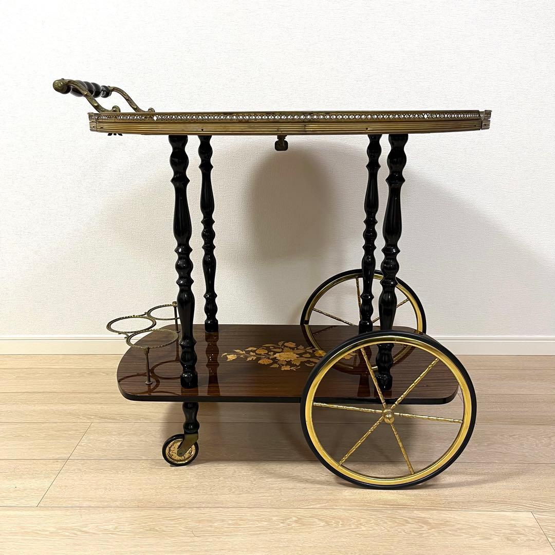 そ79【イタリア製】真鍮・薔薇リース象嵌細工 バタフライ キッチンワゴン