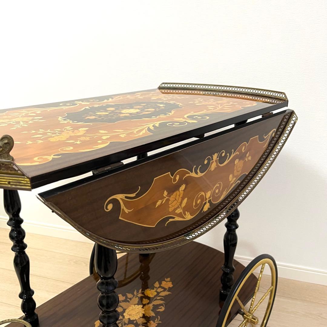 そ79【イタリア製】真鍮・薔薇リース象嵌細工 バタフライ キッチンワゴン