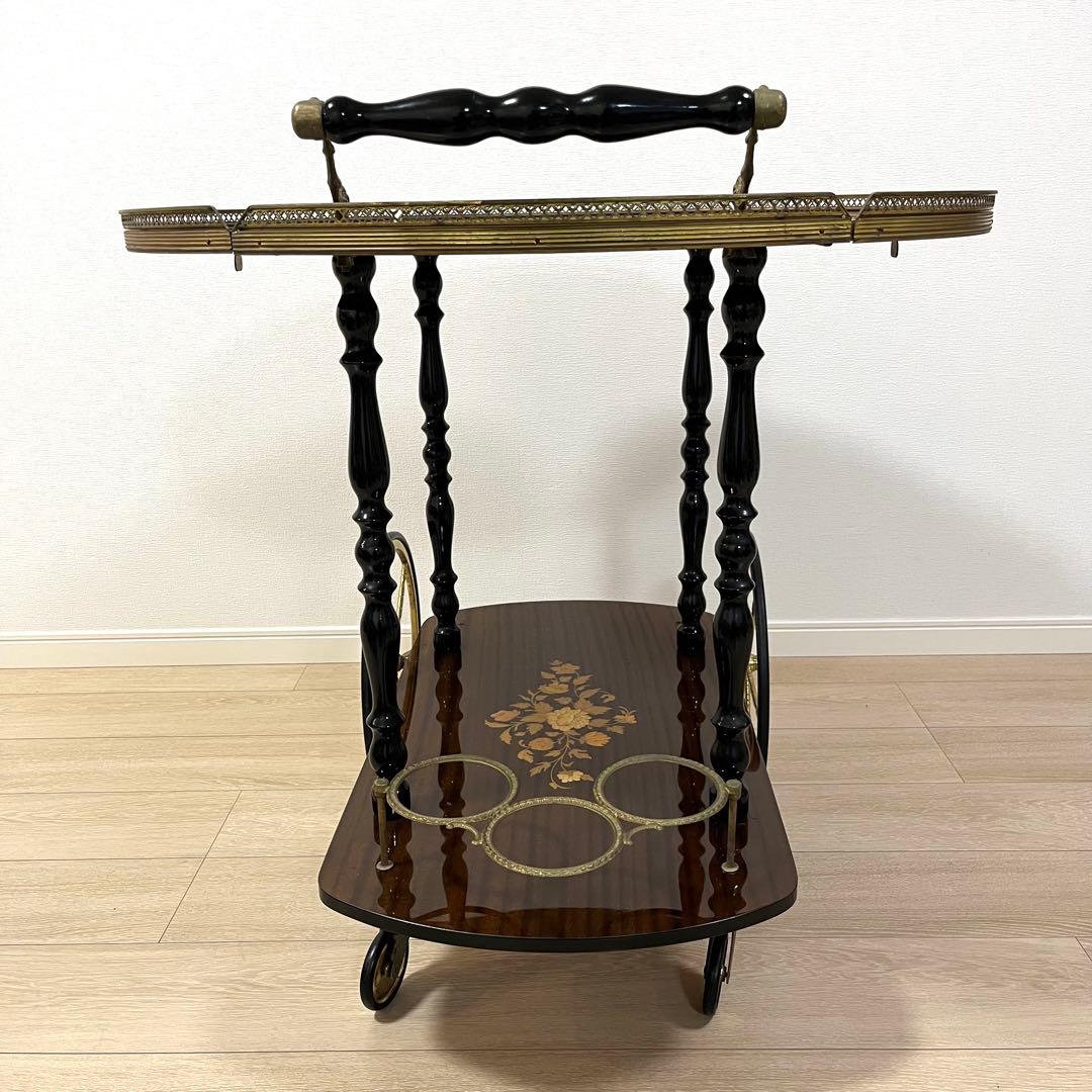 そ79【イタリア製】真鍮・薔薇リース象嵌細工 バタフライ キッチンワゴン