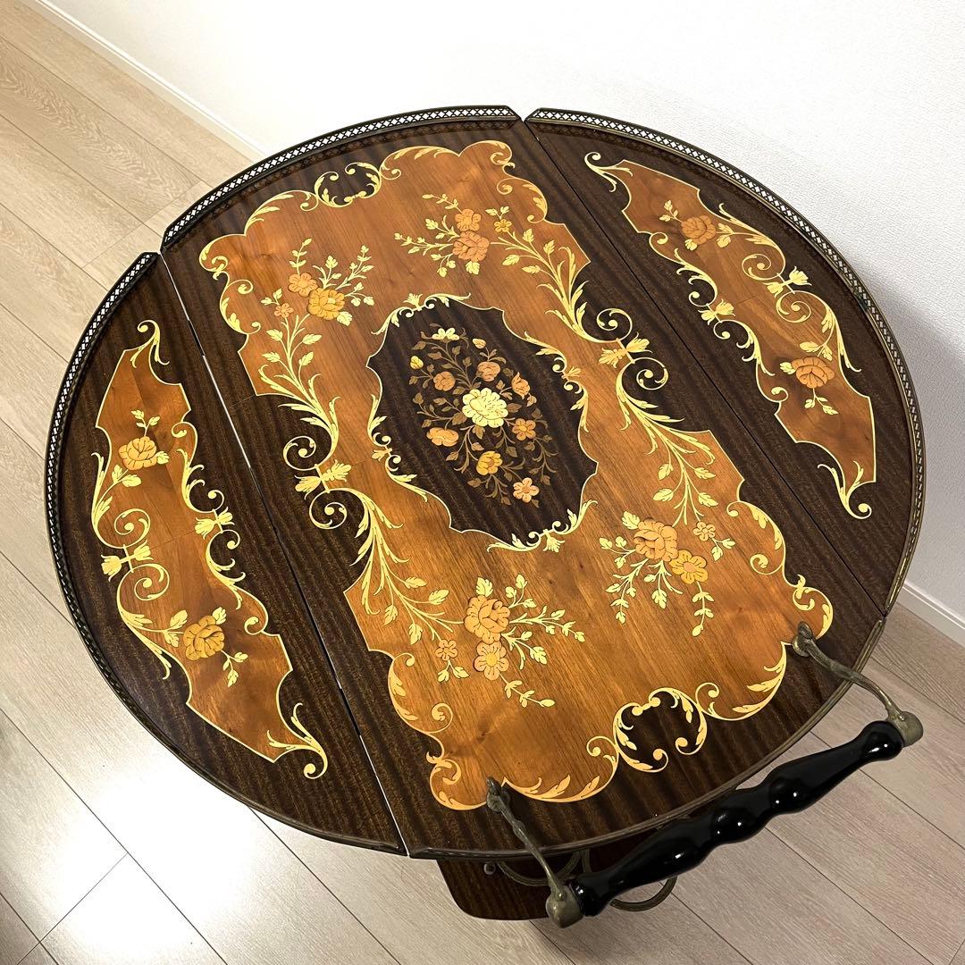 そ79【イタリア製】真鍮・薔薇リース象嵌細工 バタフライ キッチンワゴン