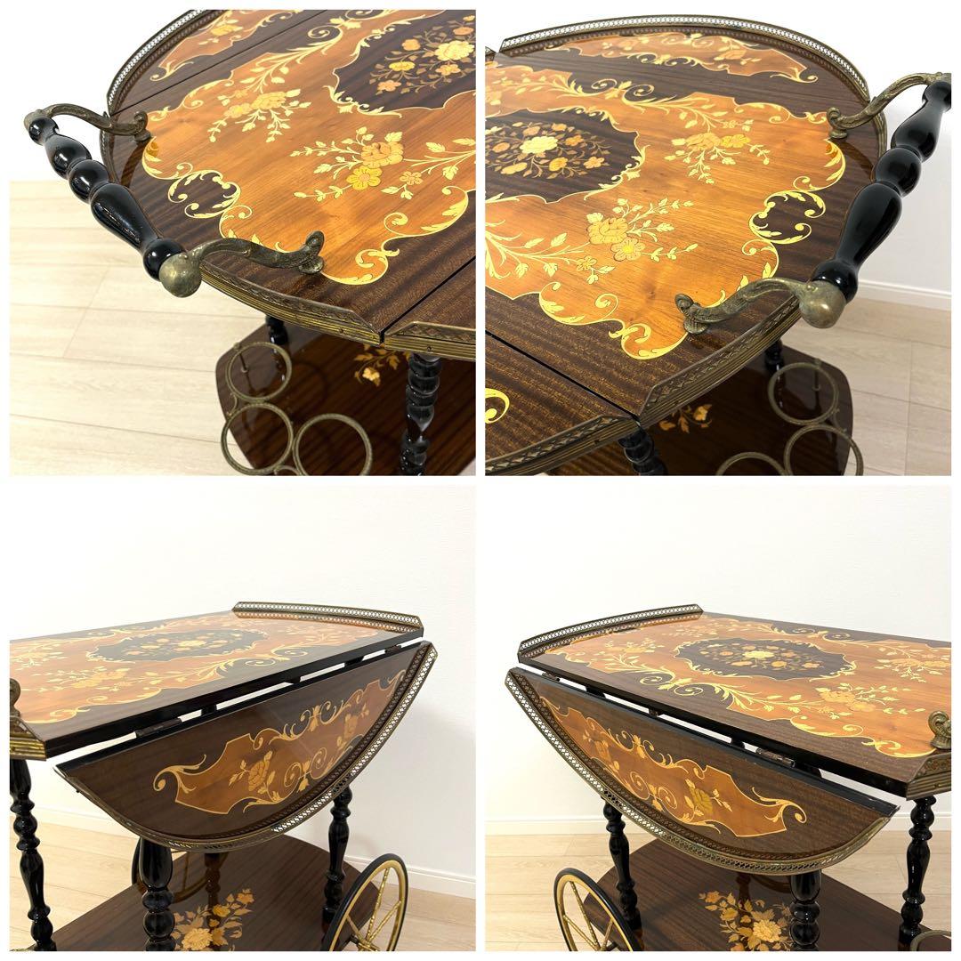 そ79【イタリア製】真鍮・薔薇リース象嵌細工 バタフライ キッチンワゴン